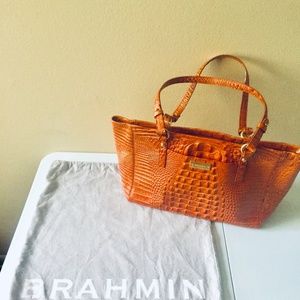BRAHMIN Crocodile Satchel Handbag, Orange